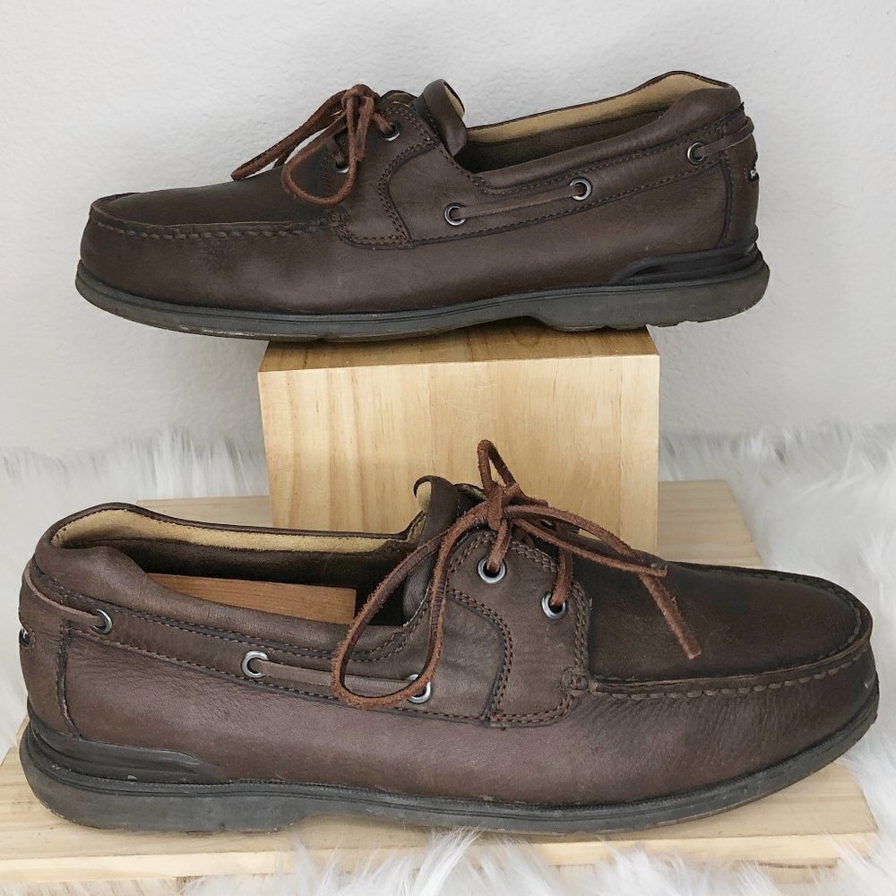 Rockport Adiprene By Adidas Tobacco Brown Leather Boat‎ Shoes Men's Size 10.5M